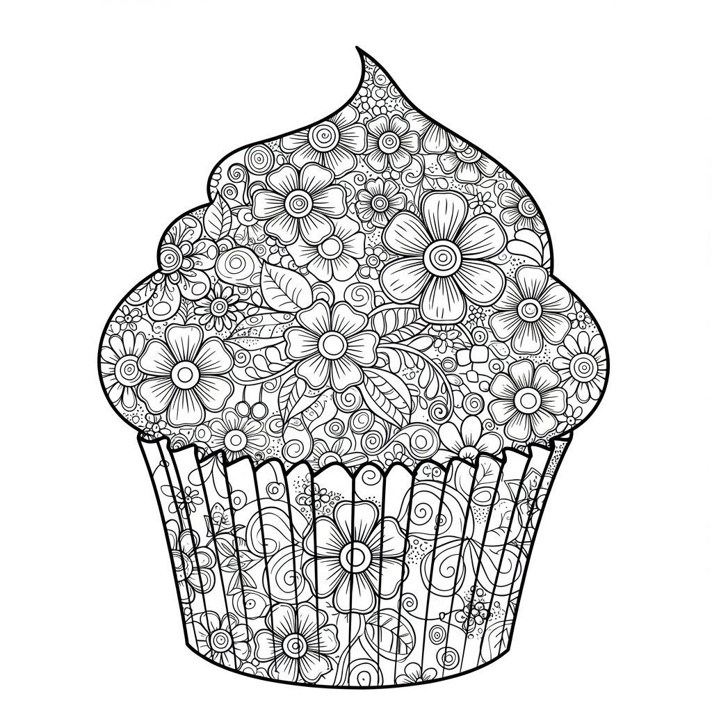 cupcake bloemen kleurplaat
