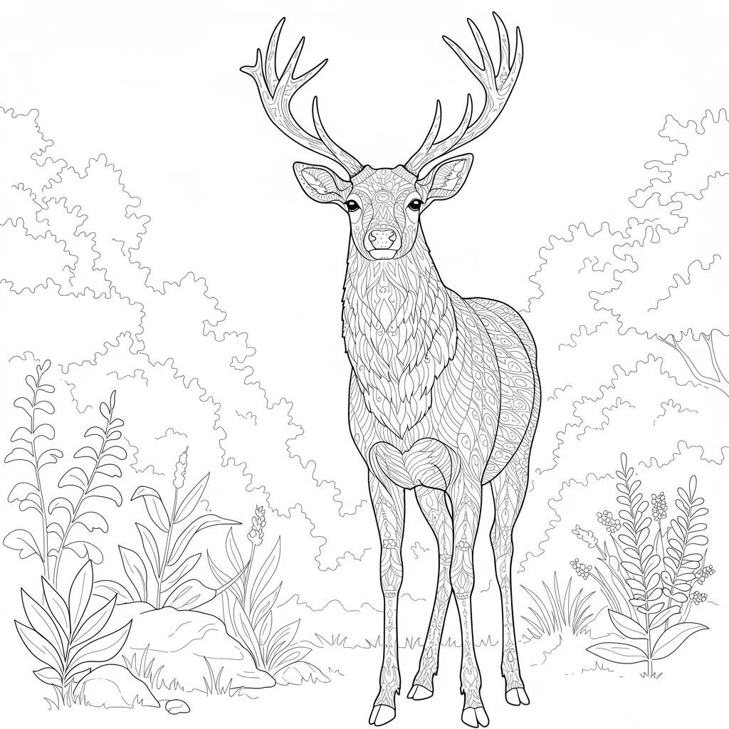 deer detailed coloring page