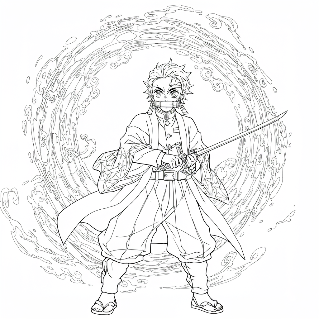 Demon Slayer detaillierte Malvorlage