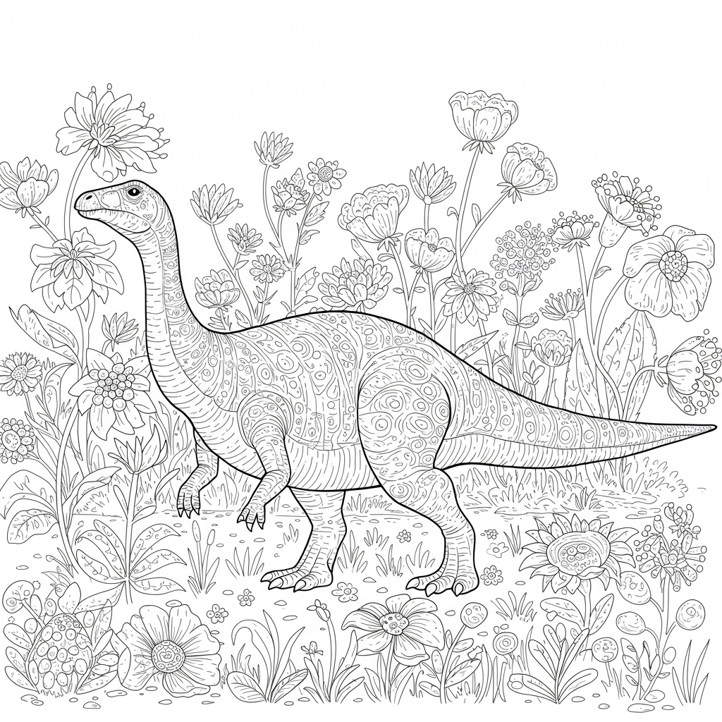 dino flowers coloring page