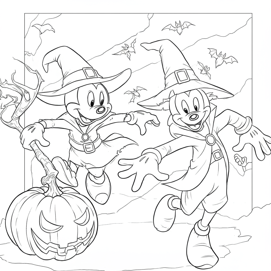 disney halloween aksiyon boyama sayfası