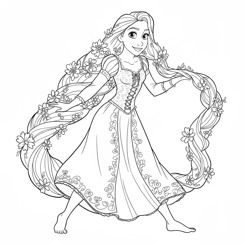 página para colorir abstrata da princesa disney rapunzel
