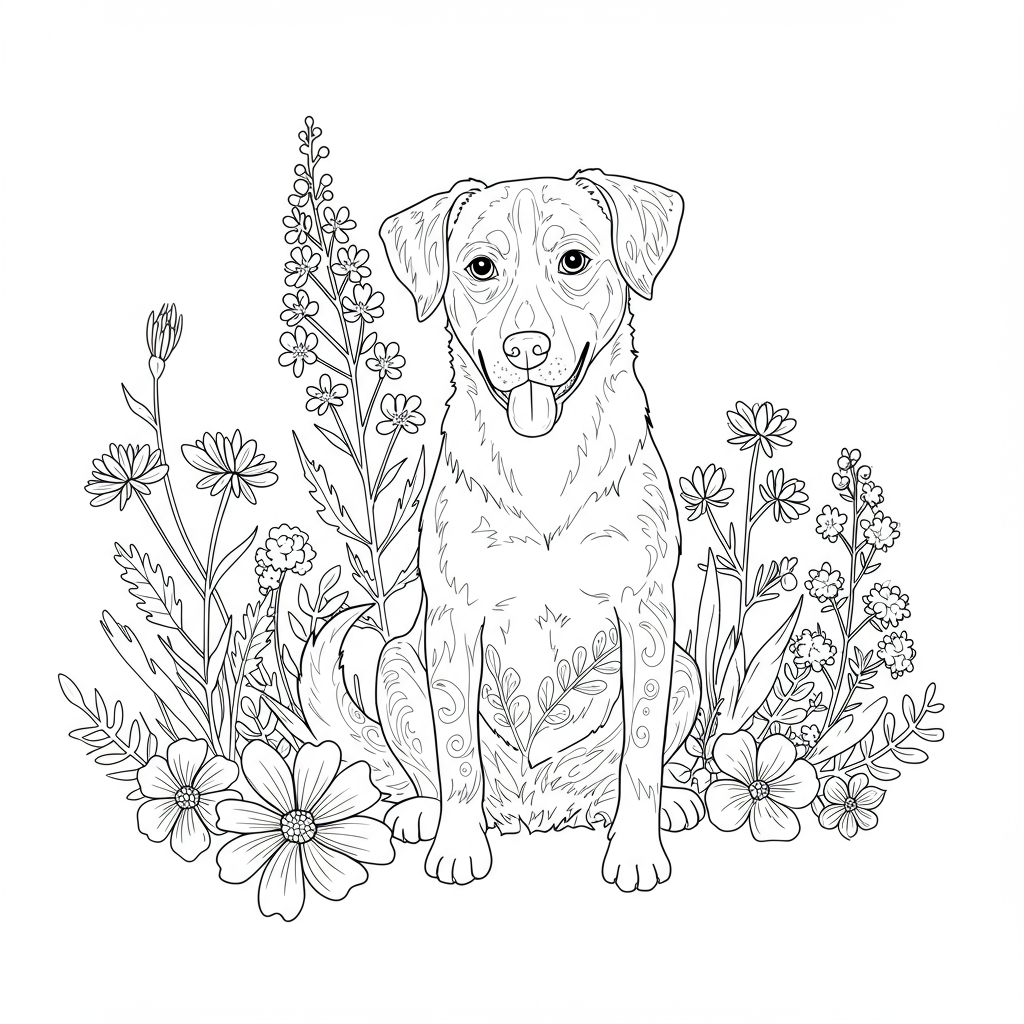 dog flowers coloring page