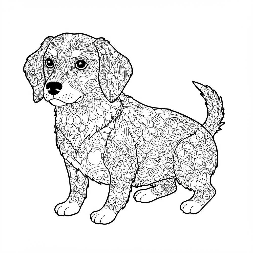 página para colorir de cachorro com padrão