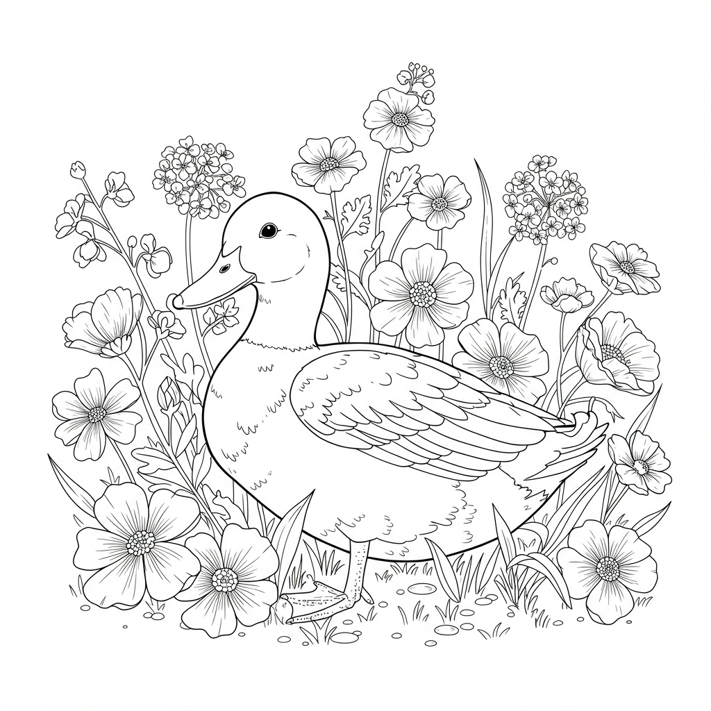 duck flowers coloring page