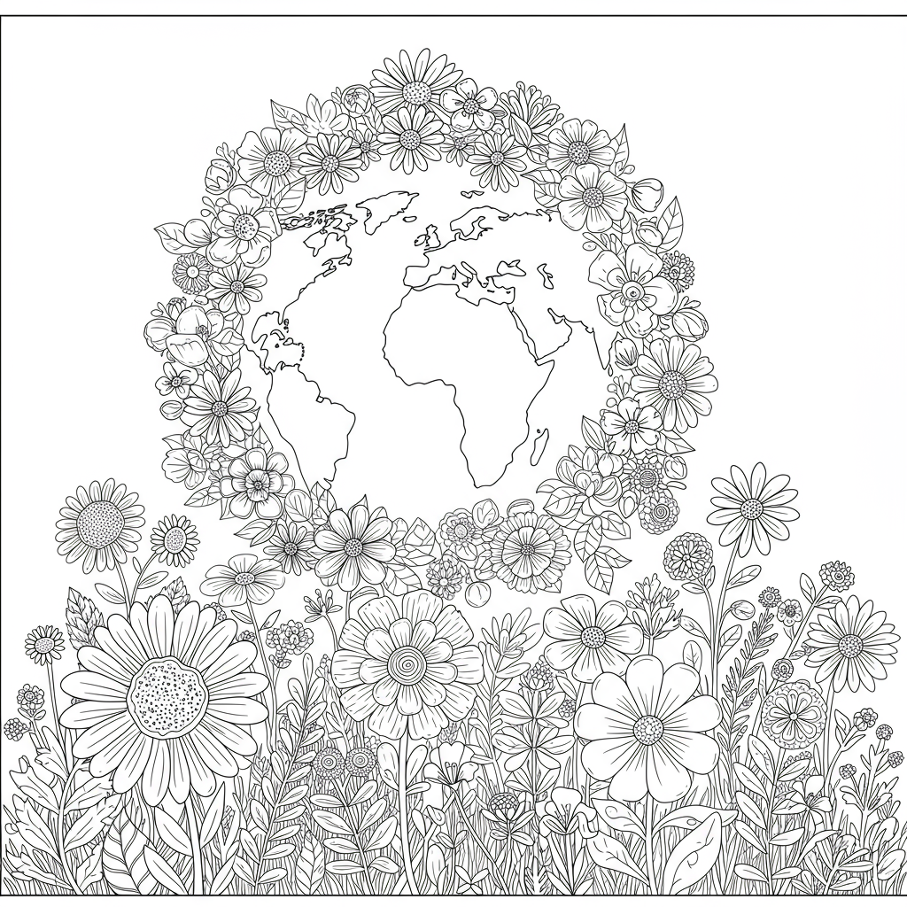 earth day flowers coloring page
