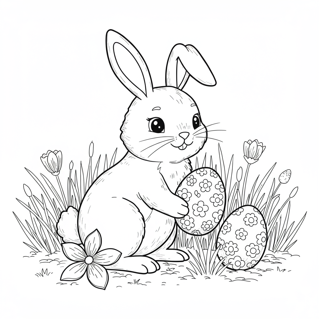 easter bunny cute coloring page