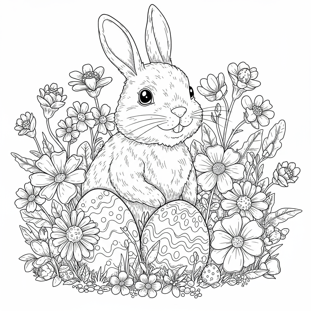 easter bunny flowers coloring page