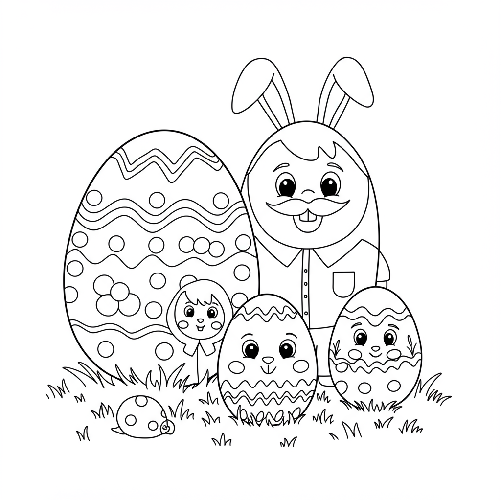 easter egg family coloring page