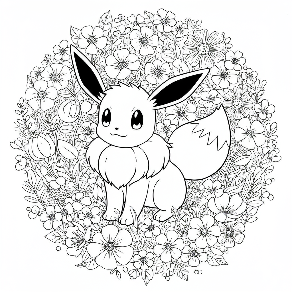 eevee flowers coloring page