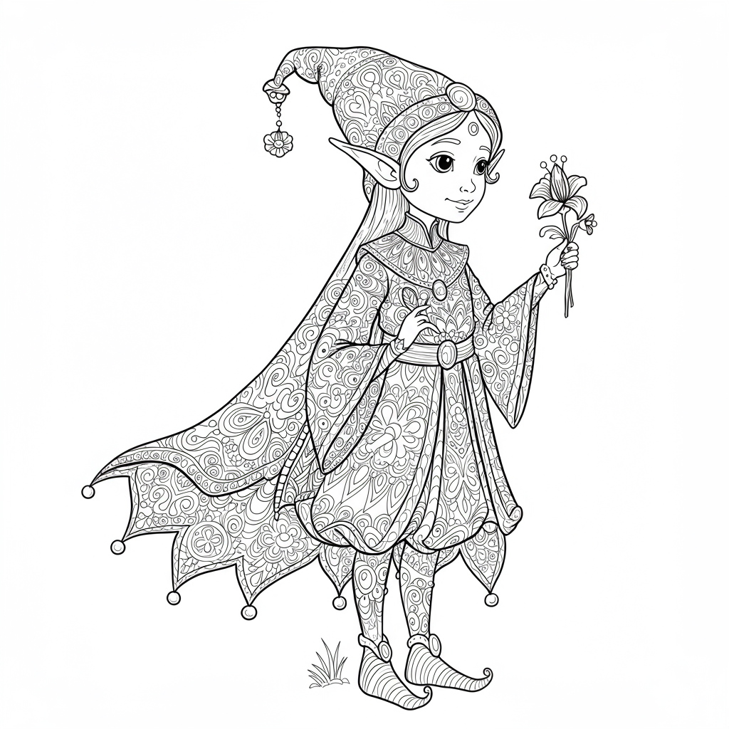 elf decorative coloring page