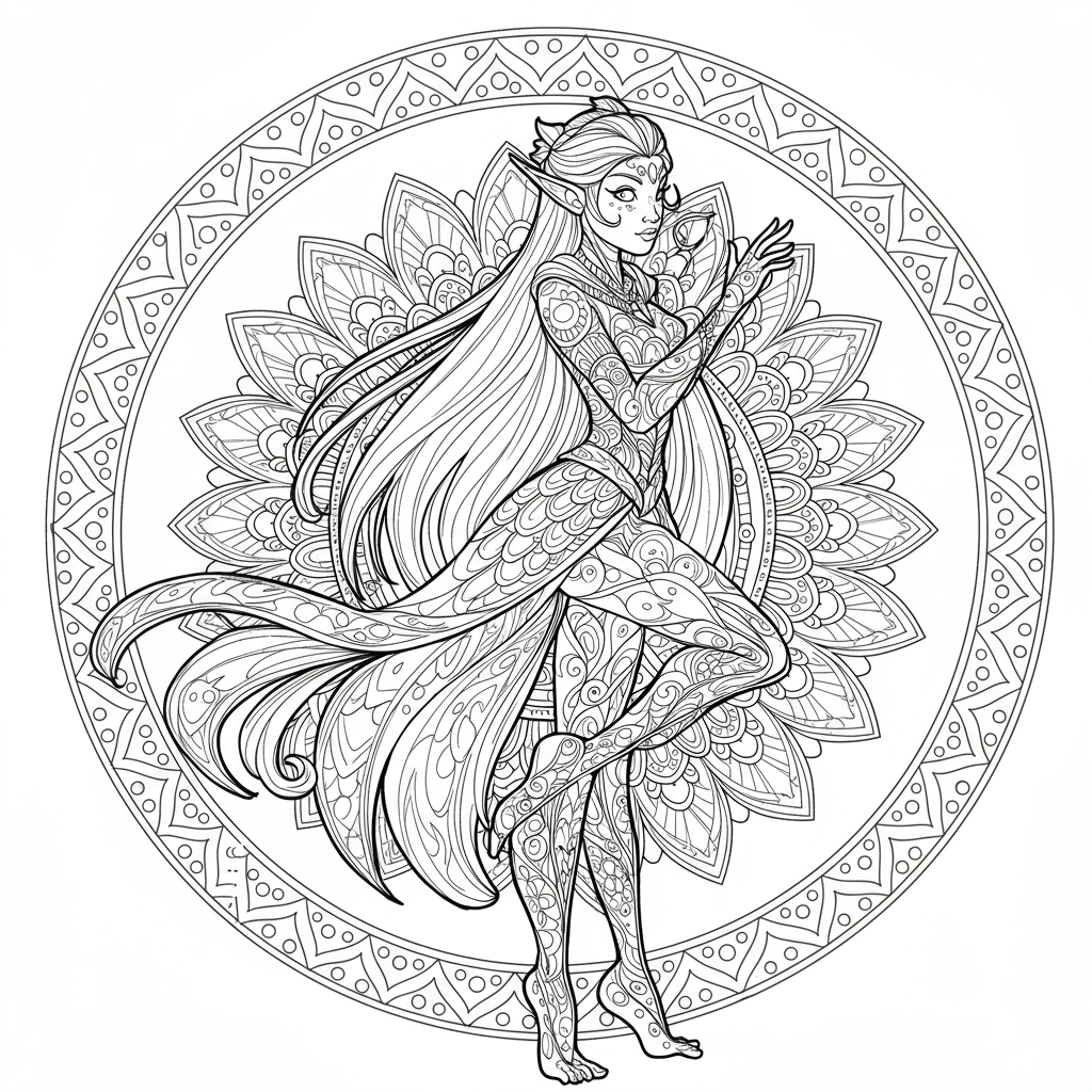 elf mandala coloring page