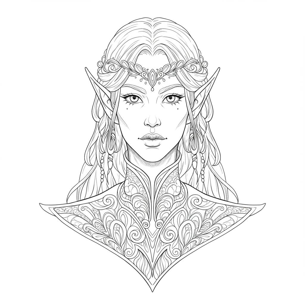 elf portrait coloring page