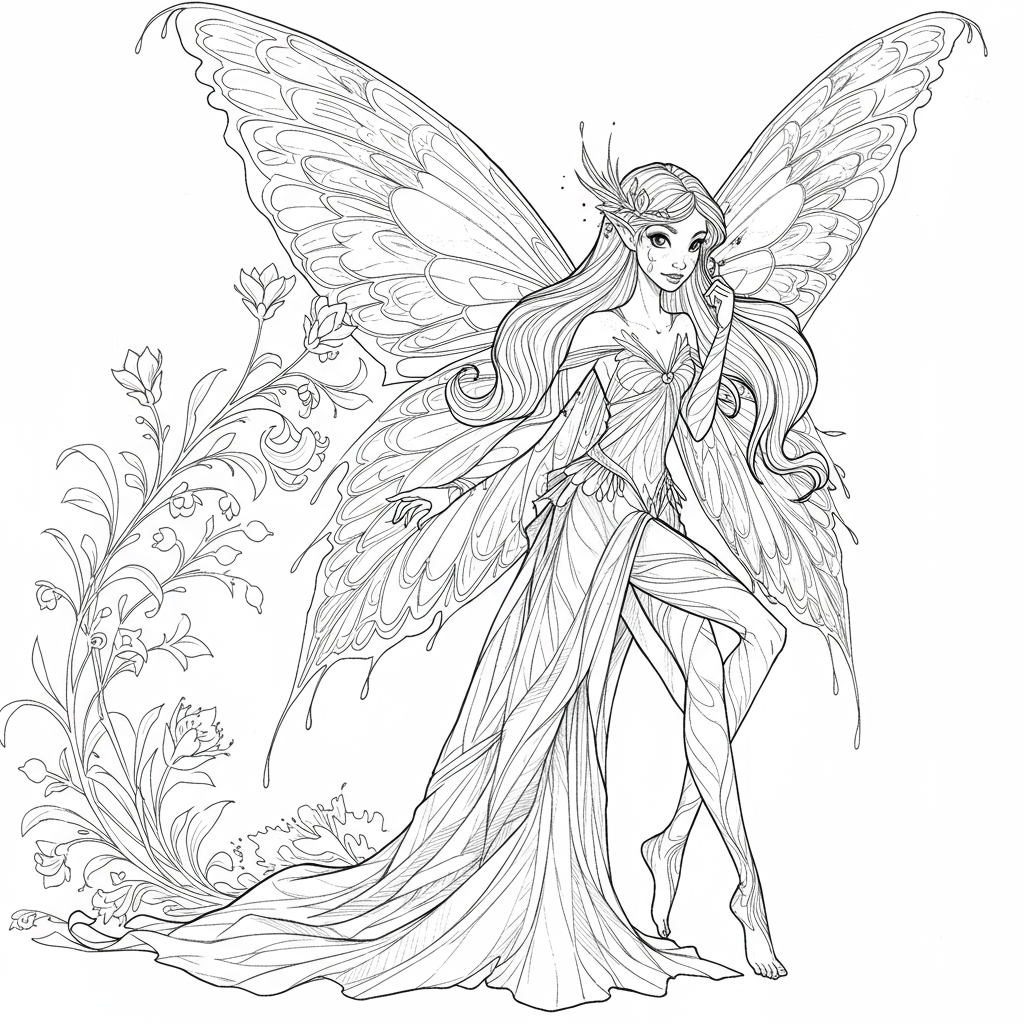 fairy printables decorative coloring page