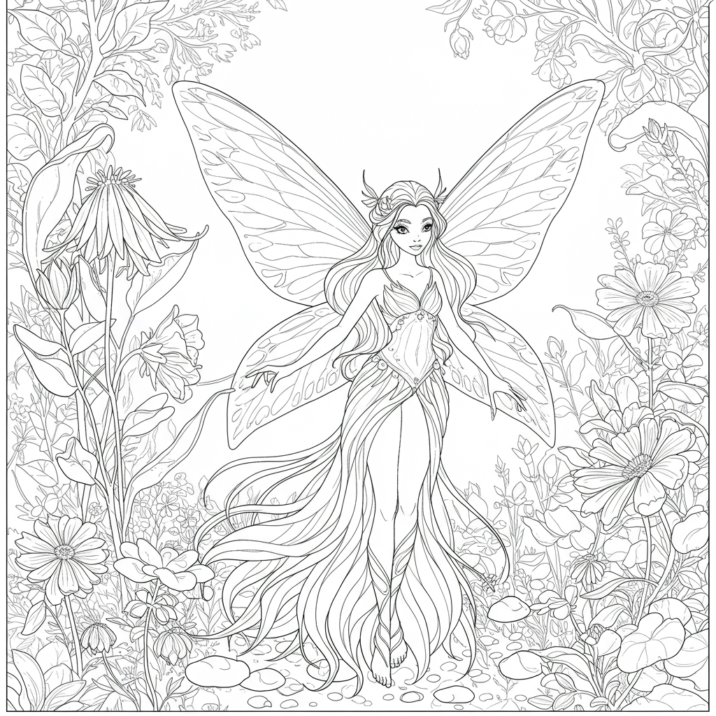 fairy printables flowers coloring page