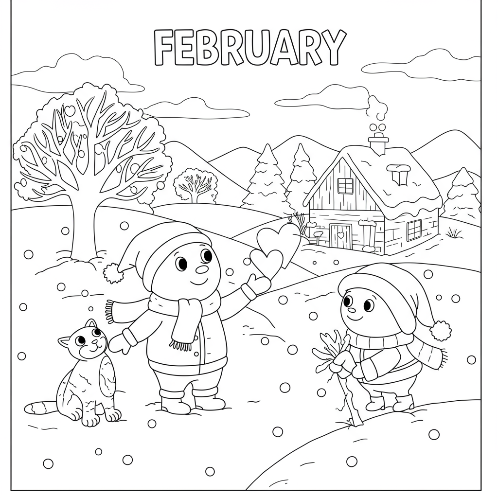 february cartoon coloring page
