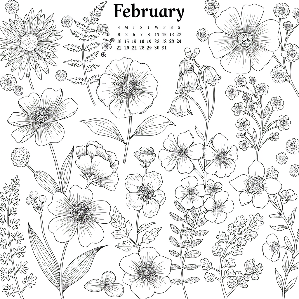 february flowers coloring page