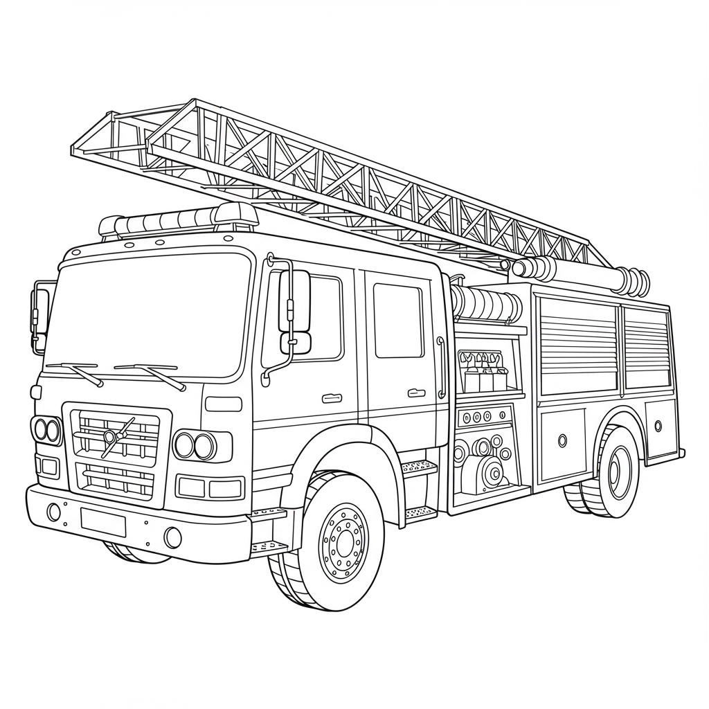 página para colorir educativa de caminhão de bombeiros