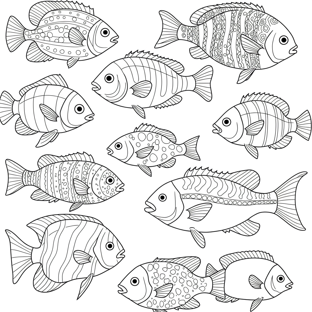 fish pattern coloring page
