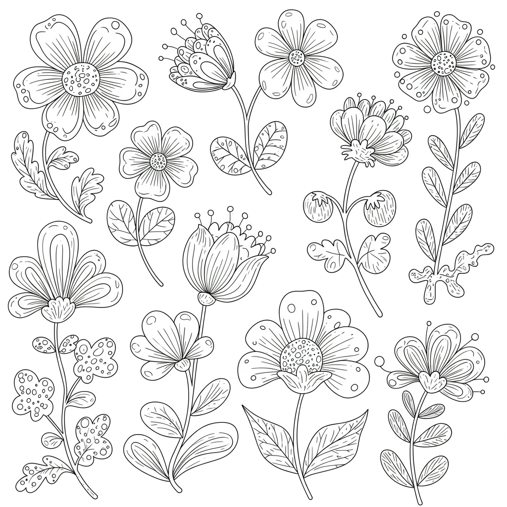 cartoon bloemen kleurplaat