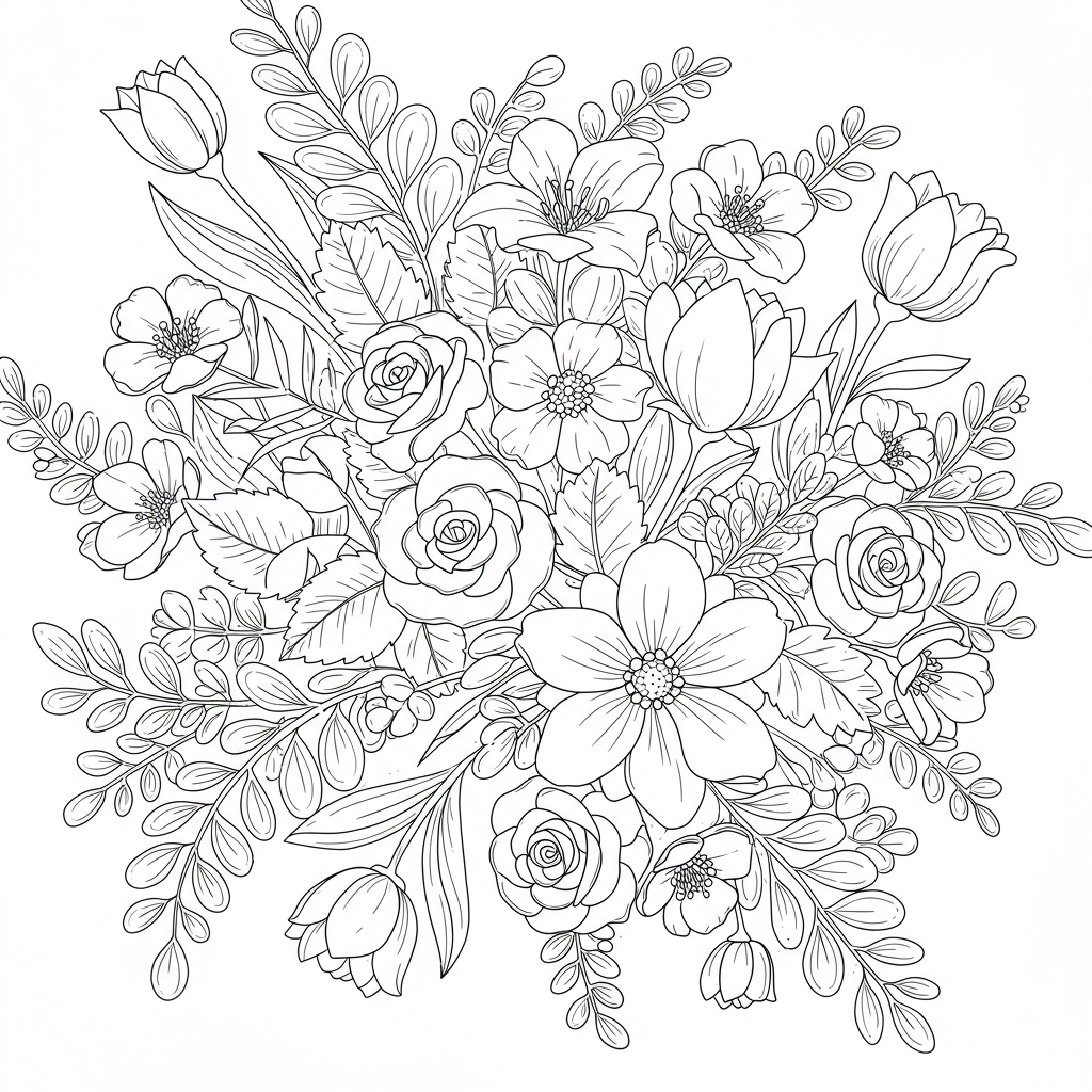 schattige bloemen kleurplaat