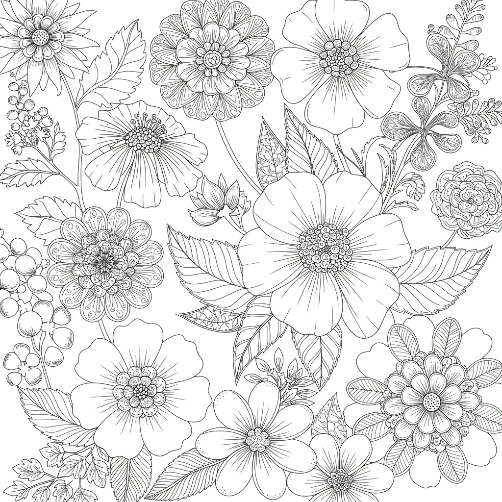 gedetailleerde bloemen kleurplaat