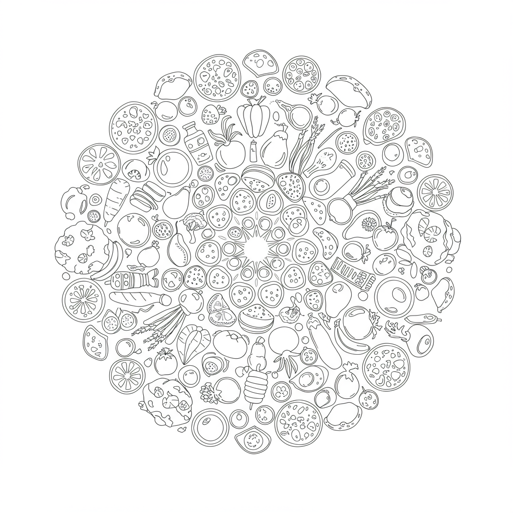 Mandala-Lebensmittel-Ausmalbild
