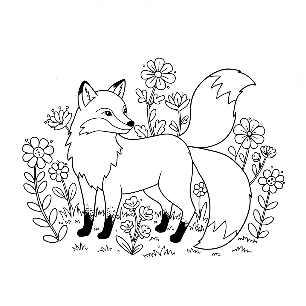 fox flowers coloring page
