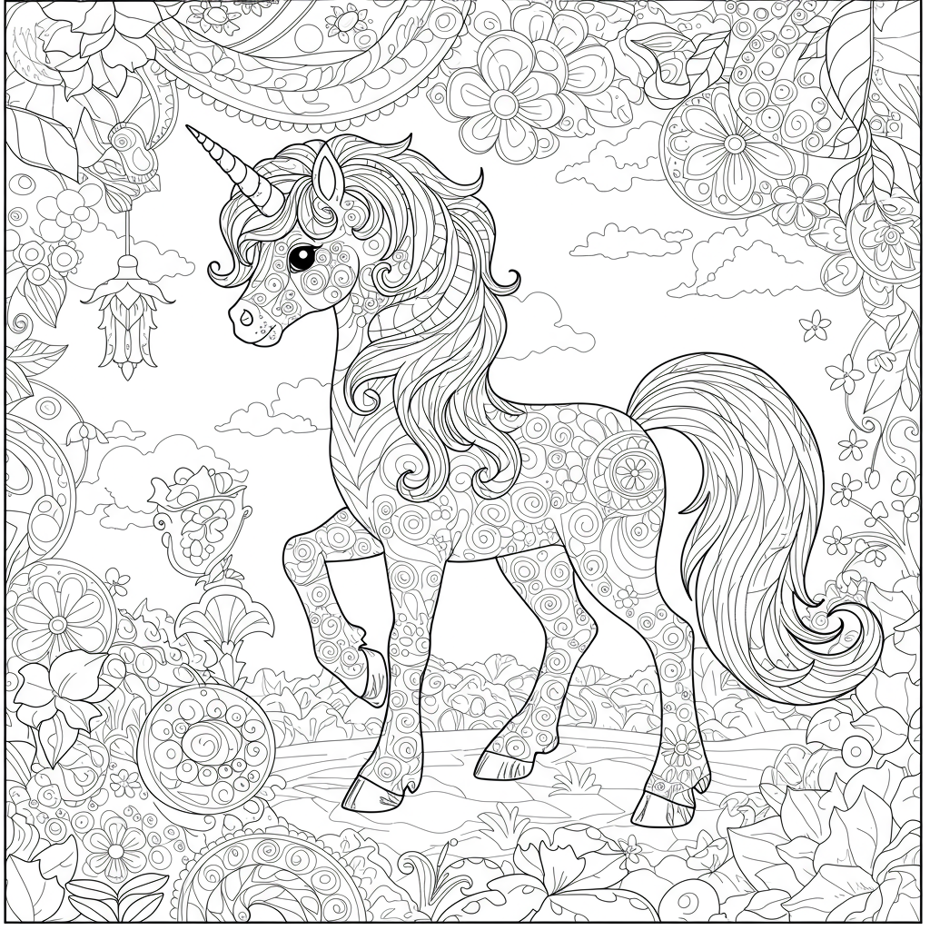 free unicorn abstract coloring page