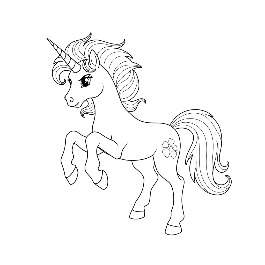 free unicorn action coloring page