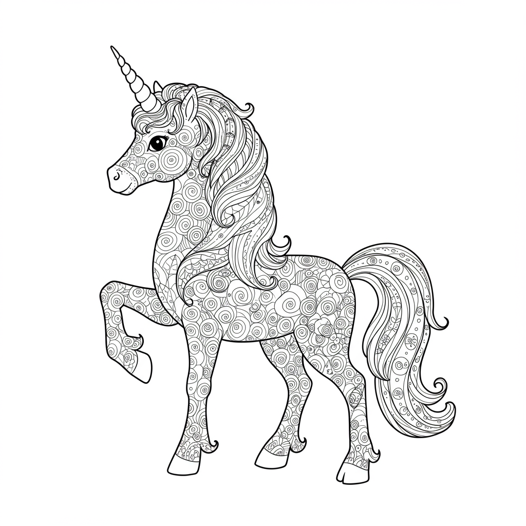 free unicorn decorative coloring page
