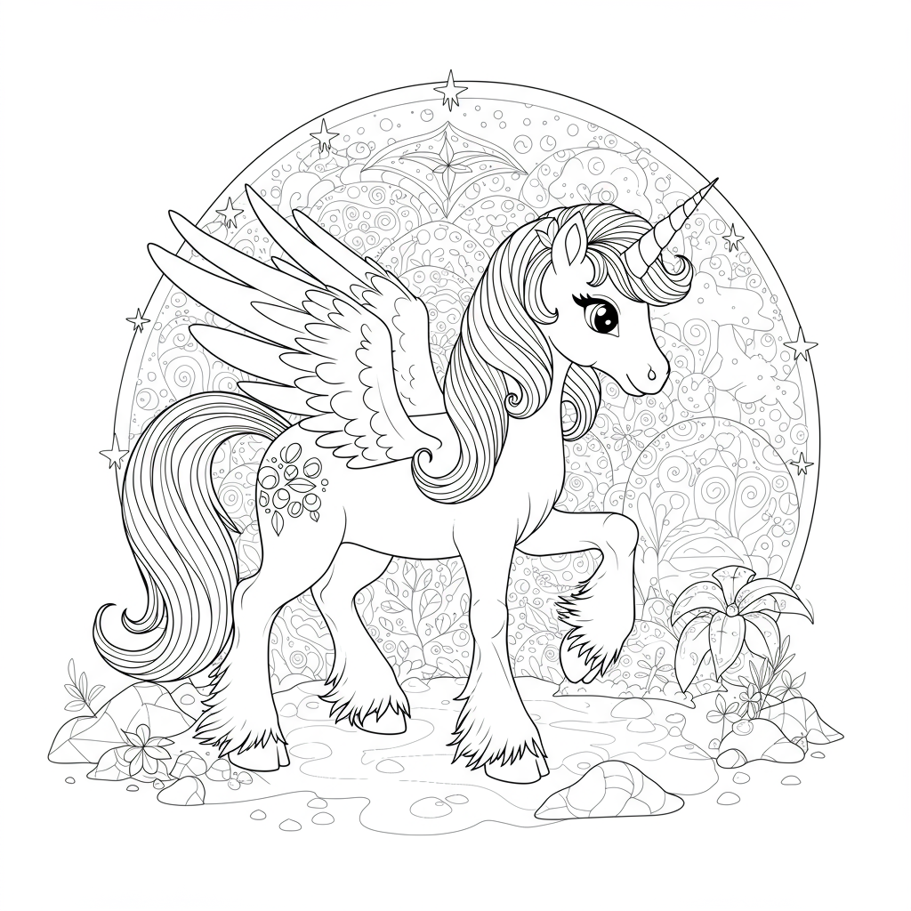 free unicorn detailed coloring page