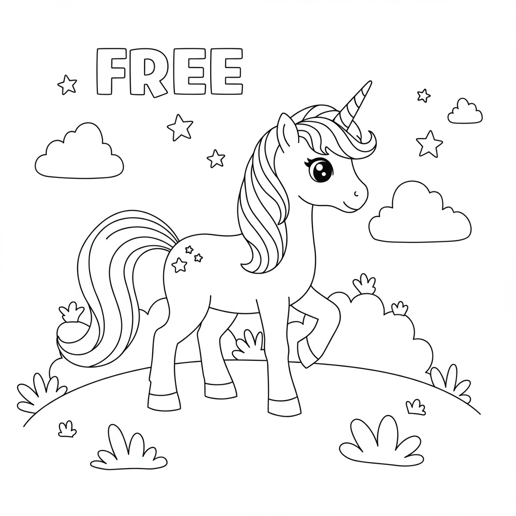 free unicorn easy coloring page
