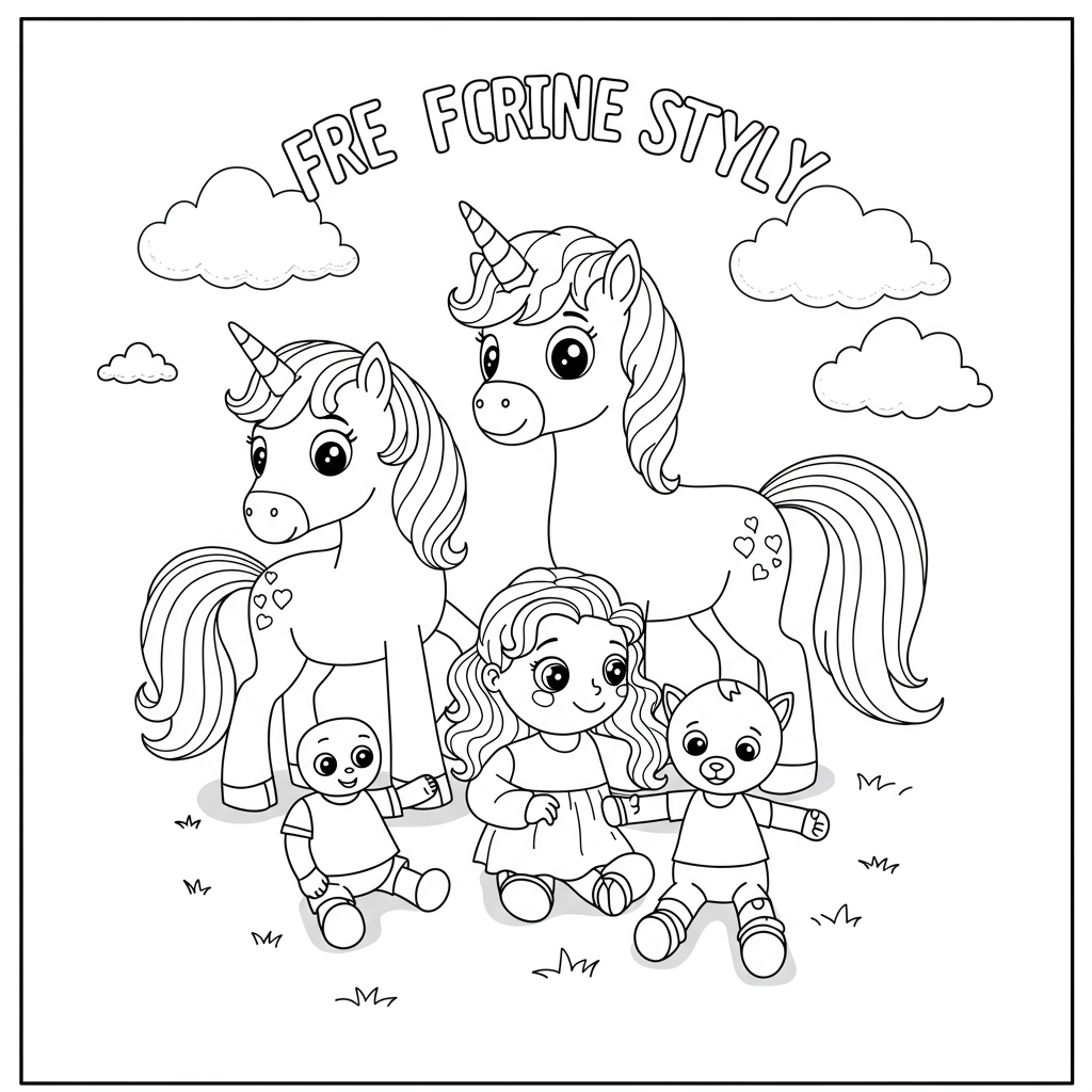 free unicorn family coloring page