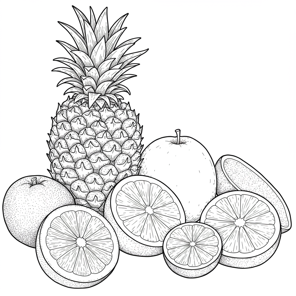 fruits for detailed coloring page