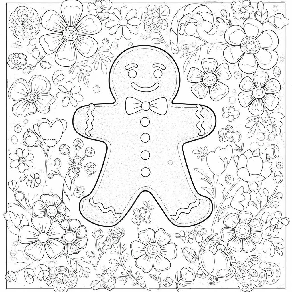 peperkoek mannetje bloemen kleurplaat