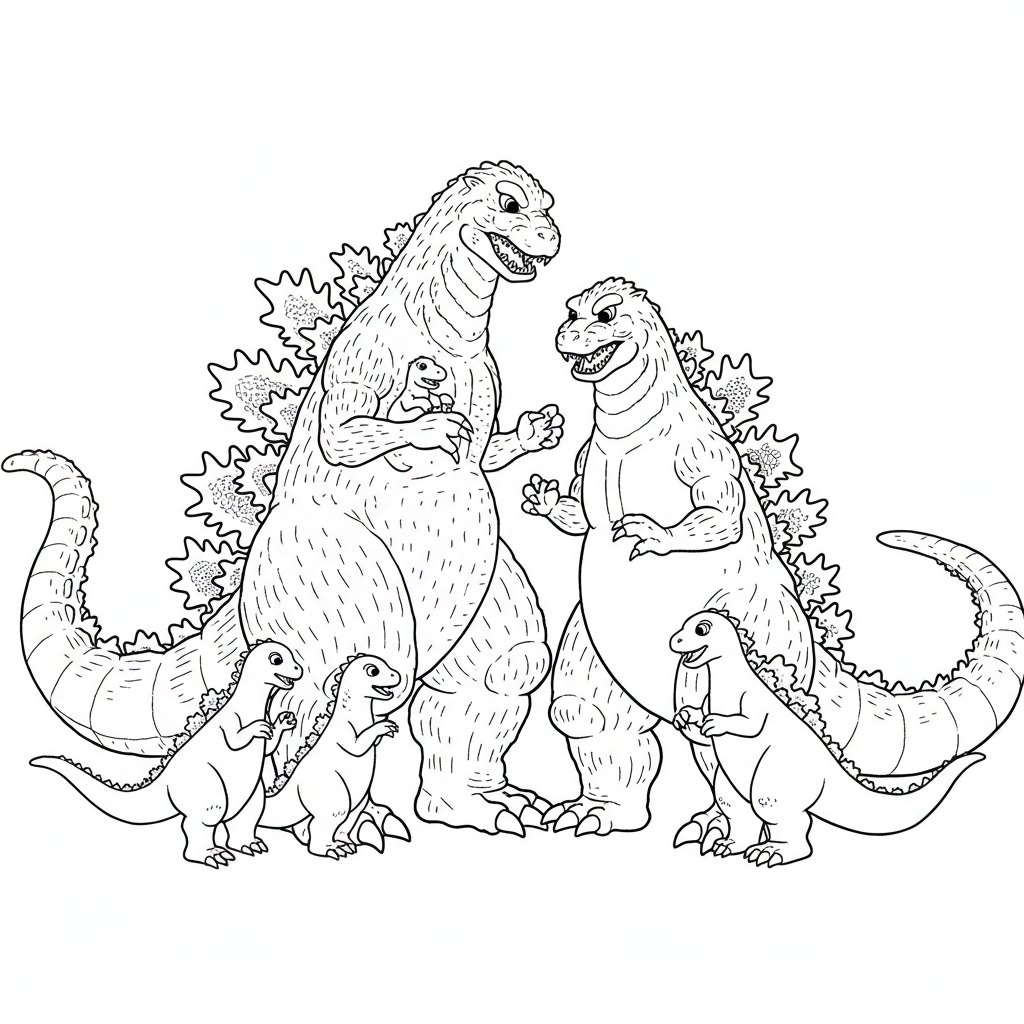 Godzilla Familien-Malvorlage