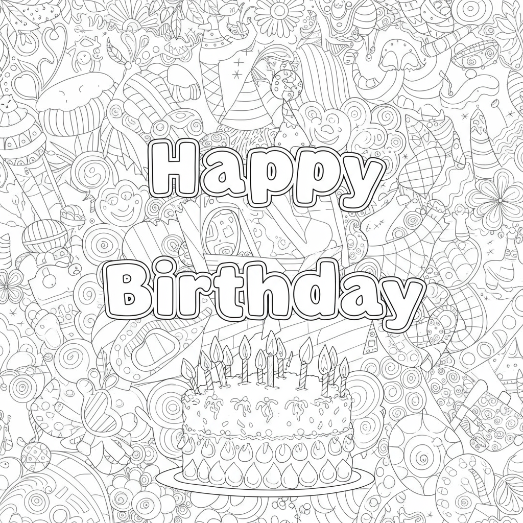 disegni da colorare happy birthday astratto
