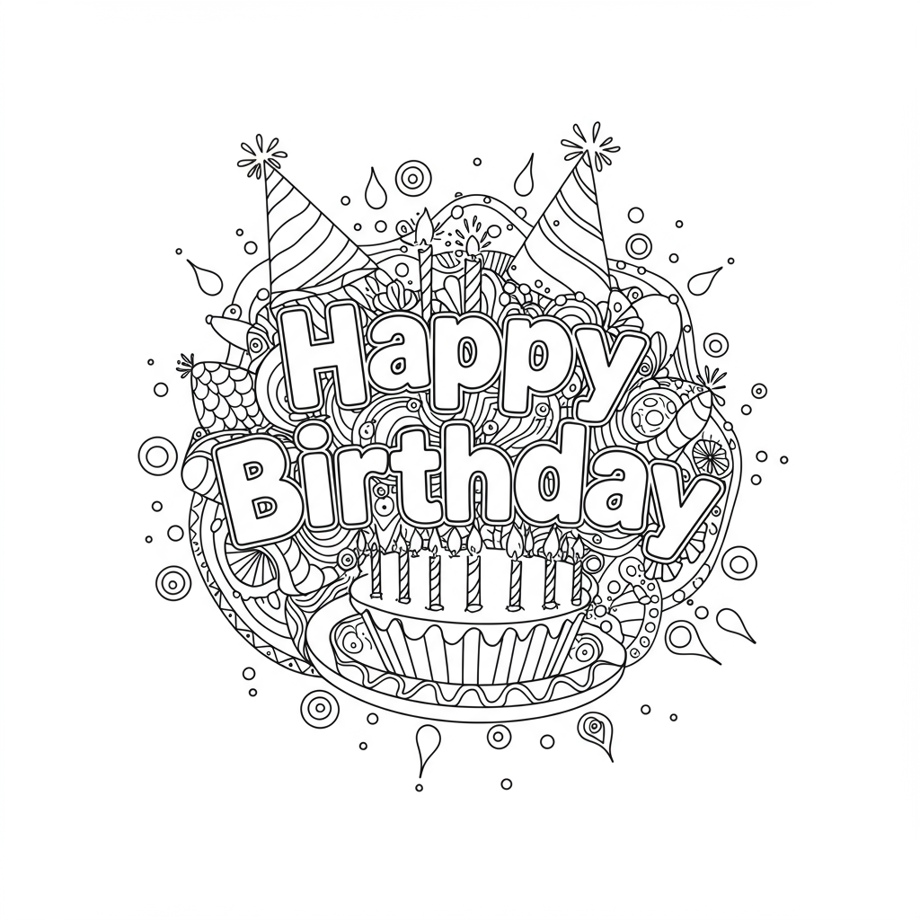 happy birthday abstract coloring page