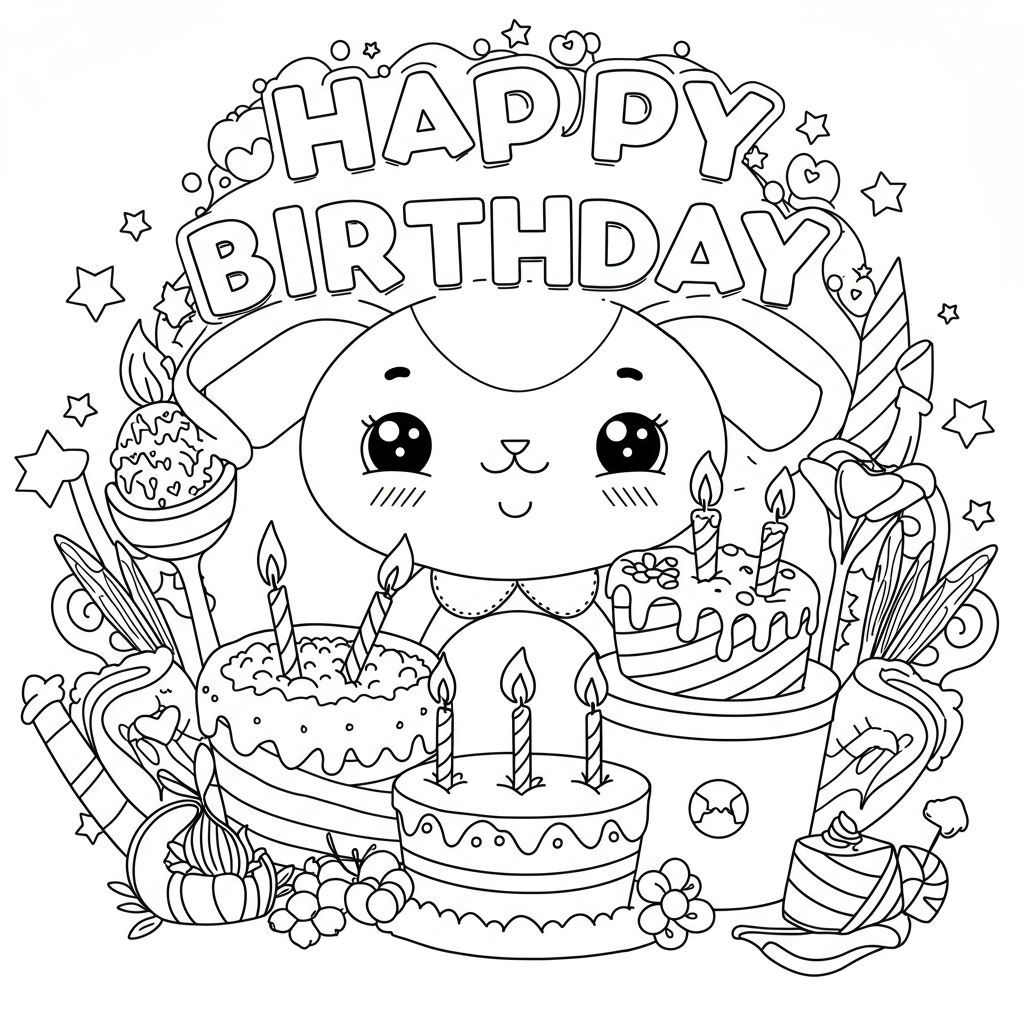 happy birthday cute coloring page