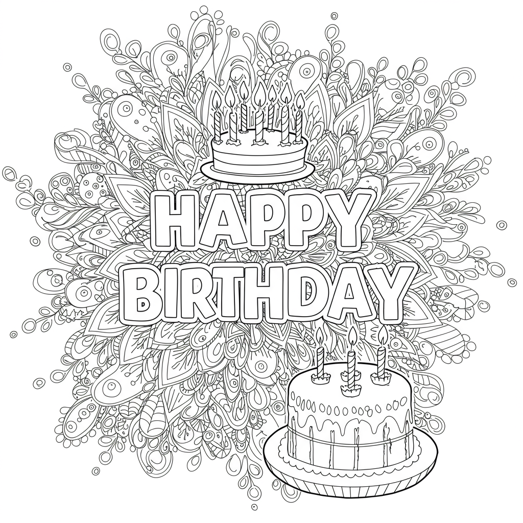 happy birthday decorative coloring page