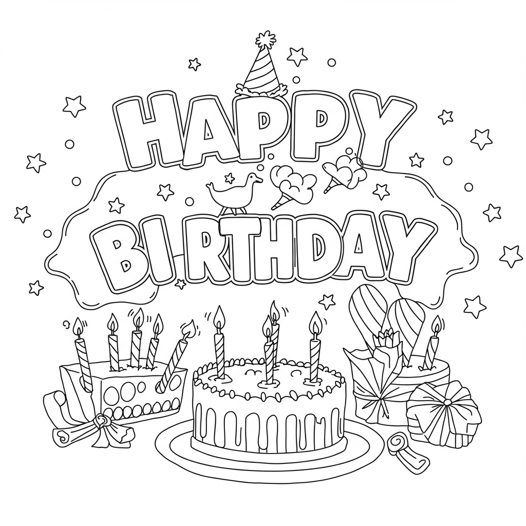 disegni da colorare happy birthday facile