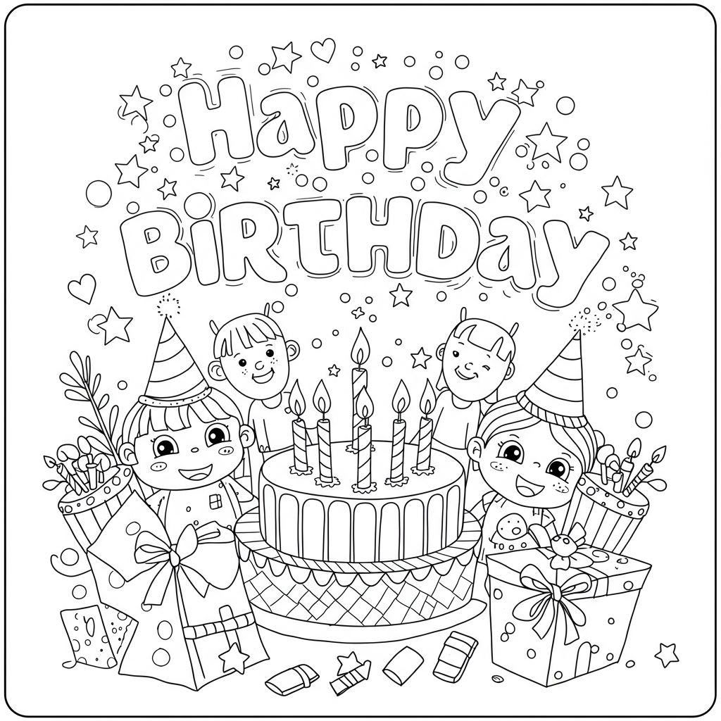 happy birthday easy coloring page