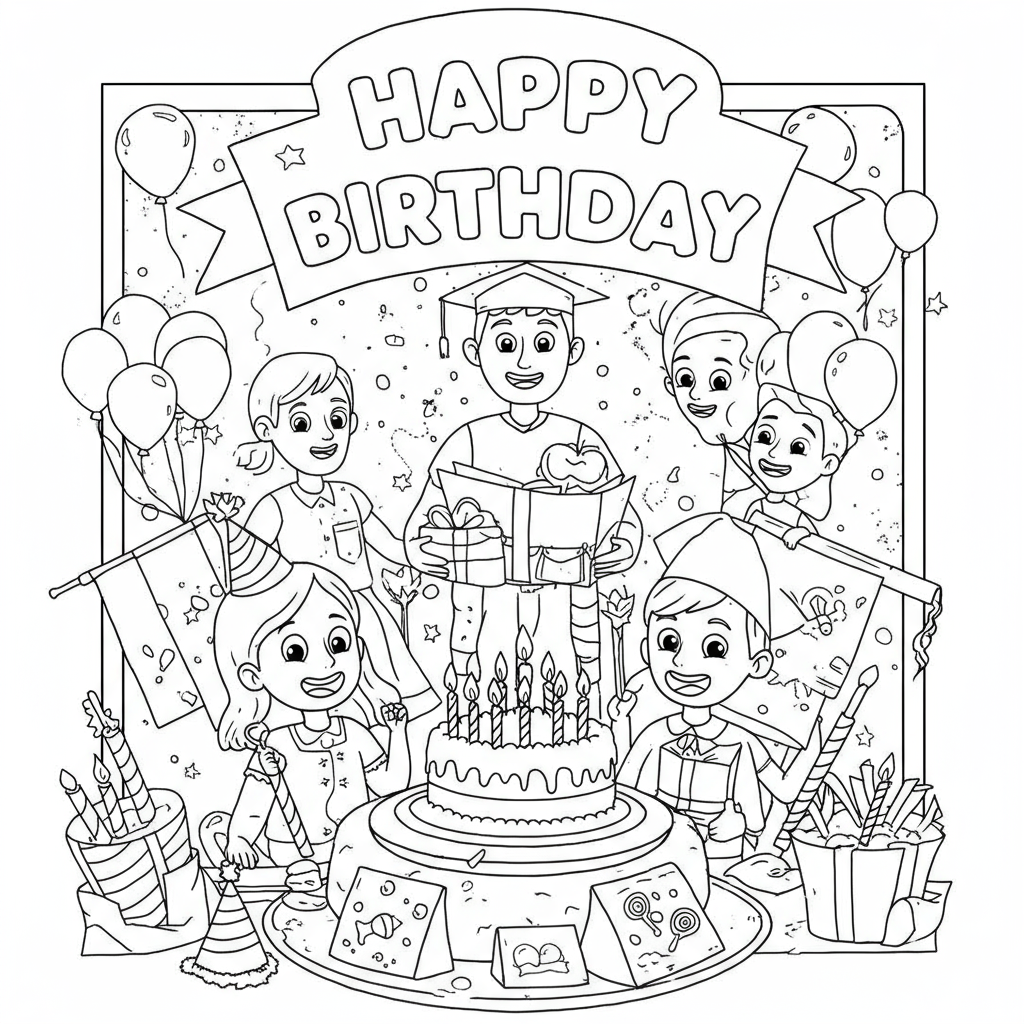 disegni da colorare happy birthday educativo