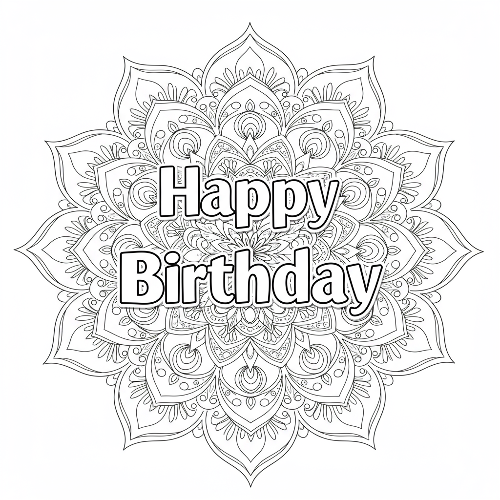 happy birthday mandala coloring page