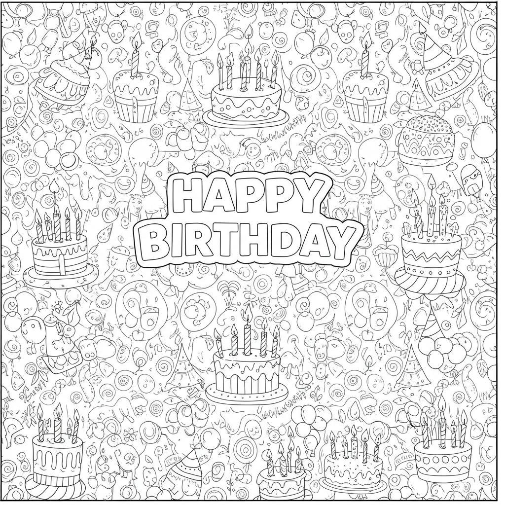 happy birthday pattern coloring page