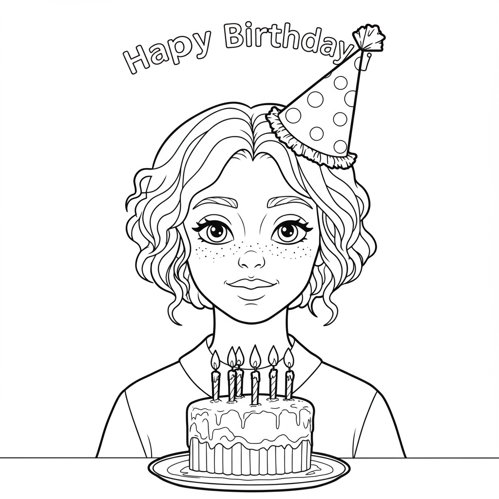 happy birthday portrait coloring page