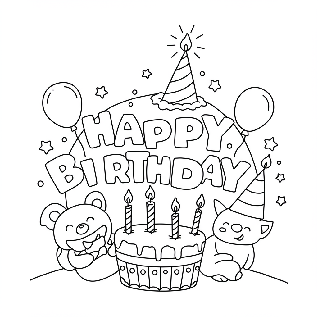 happy birthday simple coloring page