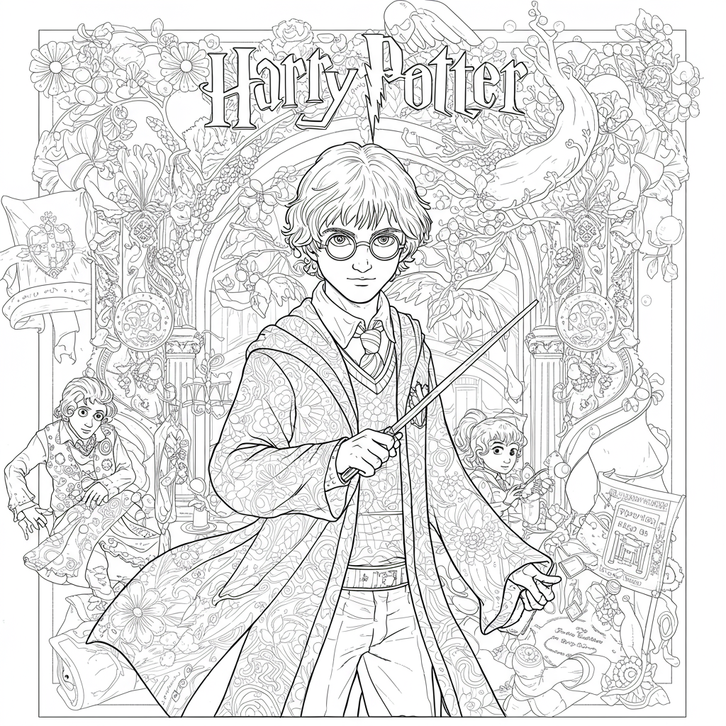 harry potter detailed coloring page