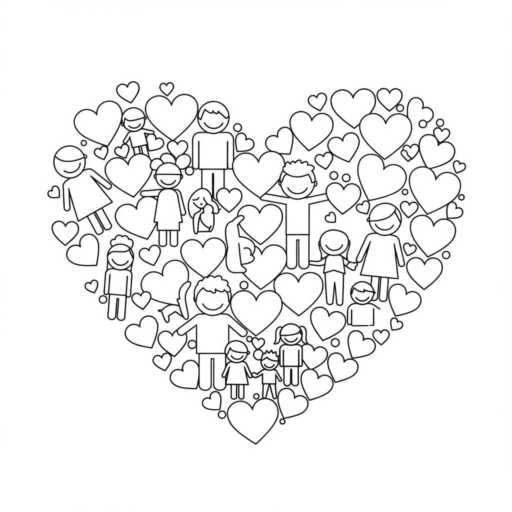 heart family coloring page